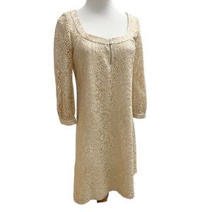 Christopher Deane Women's Size 0 Lace Shell Dress Beige 3/4 Sleeve